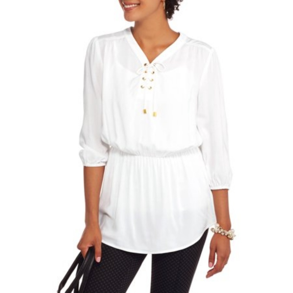 White Medium Peplum Top Laced With Gold